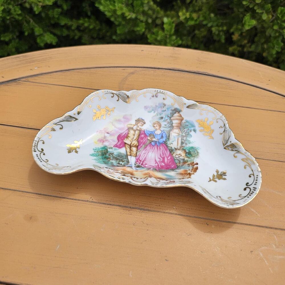 Vintage Kyoto Japan Hand Painted Victorian Bone China Vanity Dish/Tray